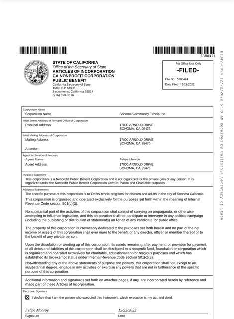 Articles of Incorporation