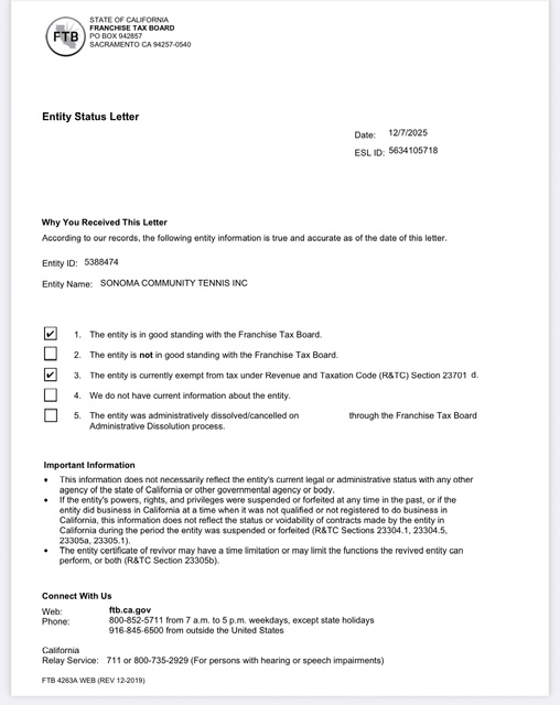 California Entity Status Letter